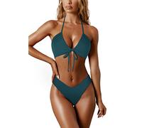 RXRXCOCO Sexy Brazilian Bikini Damen Set Triangel String Oberteil Bikini Set Tanga Bademode Pfauenblau Size M