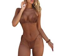 RXRXCOCO Sexy Brazilian Bikini Damen Set Triangel String Oberteil Bikini Tanga Bademode Braun Size L