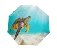 RXYY Aquarell Meer Schildkröte Falten Auto Öffnen Schließen Regenschirm für Frauen Männer Jungs Mädchen Winddicht Kompakt Reise Leicht Regen Regenschirm