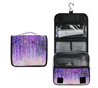 RXYY Hängend Kulturtasche Abstrakt lila Blumes Blumen- ausklappbar Bad Turnhalle Kulturbeutel Veranstalter tragbar kosmetisch Waschtasche für Frauen Mädchen