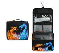RXYY Hängend Kulturtasche Blau Rot Tier Feurig Drachen ausklappbar Bad Turnhalle Kulturbeutel Veranstalter tragbar kosmetisch Waschtasche für Frauen Mädchen