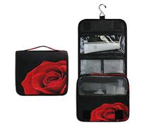 RXYY Hängend Kulturtasche Blumen- Rot Rose Schwarz ausklappbar Bad Turnhalle Kulturbeutel Veranstalter tragbar kosmetisch Waschtasche für Frauen Mädchen