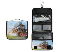 RXYY Hängend Kulturtasche Jahrgang Schwarz Dampf Lokomotive Zug ausklappbar Bad Turnhalle Kulturbeutel Veranstalter tragbar kosmetisch Waschtasche für Frauen Mädchen