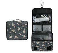 RXYY Hängend Kulturtasche Karikatur Koala Blumen- Blume Schwarz ausklappbar Bad Turnhalle Kulturbeutel Veranstalter tragbar kosmetisch Waschtasche für Frauen Mädchen