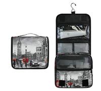 RXYY Hängend Kulturtasche London Big Ben Straße Wagen Regenschirm ausklappbar Bad Turnhalle Kulturbeutel Veranstalter tragbar kosmetisch Waschtasche für Frauen Mädchen