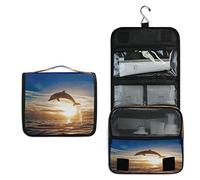 RXYY Hängend Kulturtasche Meer Delfin Frühlingt Sonnenuntergang ausklappbar Bad Turnhalle Kulturbeutel Veranstalter tragbar kosmetisch Waschtasche für Frauen Mädchen