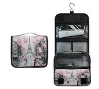RXYY Hängend Kulturtasche Ölgemälde Eiffelturm Paris Liebhaber Rosa Blume ausklappbar Bad Turnhalle Kulturbeutel Veranstalter tragbar kosmetisch Waschtasche für Frauen Mädchen