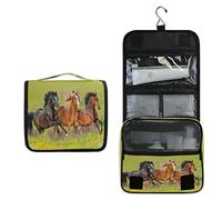 RXYY Hängend Kulturtasche Tier Pferds Laufen Gras Blumes ausklappbar Bad Turnhalle Kulturbeutel Veranstalter tragbar kosmetisch Waschtasche für Frauen Mädchen
