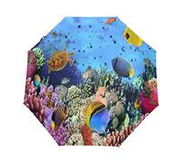 RXYY Koralle Rot Fisch Meer Ägypten ägyptisch Falten Auto Öffnen Schließen Regenschirm für Frauen Männer Jungs Mädchen Winddicht Kompakt Reise Leicht Regen Regenschirm