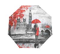 RXYY London Big Ben Liebhaber Baum Kunst Falten Auto Öffnen Schließen Regenschirm für Frauen Männer Jungs Mädchen Winddicht Kompakt Reise Leicht Regen Regenschirm