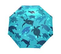 RXYY Meer Niedlich Schildkröte Muster Falten Auto Öffnen Schließen Regenschirm für Frauen Männer Jungs Mädchen Winddicht Kompakt Reise Leicht Regen Regenschirm
