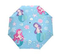 RXYY Niedlich Meer Meerjungfrau Seestern Falten Auto Öffnen Schließen Regenschirm für Frauen Männer Jungs Mädchen Winddicht Kompakt Reise Leicht Regen Regenschirm