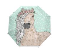 RXYY Niedlich Pferd Blumes Aquarell Falten Auto Öffnen Schließen Regenschirm für Frauen Männer Jungs Mädchen Winddicht Kompakt Reise Leicht Regen Regenschirm