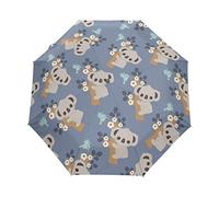 RXYY Niedlich Tier Koala Blumen- Blau Falten Auto Öffnen Schließen Regenschirm für Frauen Männer Jungs Mädchen Winddicht Kompakt Reise Leicht Regen Regenschirm