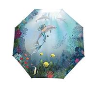 RXYY Ozean Tier Delfins Meerjungfraus Falten Auto Öffnen Schließen Regenschirm für Frauen Männer Jungs Mädchen Winddicht Kompakt Reise Leicht Regen Regenschirm