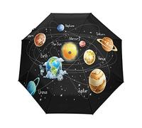 RXYY Sonnensystem Galaxis Universum Schwarz Falten Auto Öffnen Schließen Regenschirm für Frauen Männer Jungs Mädchen Winddicht Kompakt Reise Leicht Regen Regenschirm