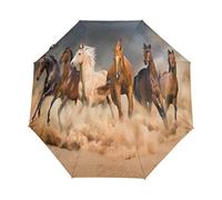 RXYY Tier Pferds Laufen Kunstmalerei Falten Auto Öffnen Schließen Regenschirm für Frauen Männer Jungs Mädchen Winddicht Kompakt Reise Leicht Regen Regenschirm