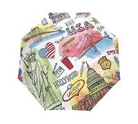 RXYY Wasserfarben-Regenschirm New York Amerika Wahrzeichen Faltbar Auto Öffnen Schließen Regenschirm für Damen Herren Jungen Mädchen Winddicht Kompakt Reise Leicht Regenschirm