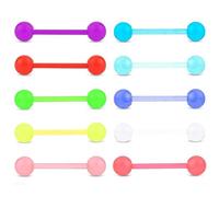 Ryaupy 10PCS Buntes Flexibles Kunststoff-Zungennippel Ohrstecker - Zungenpiercing Set - Langhantel Piercing Körperschmuck