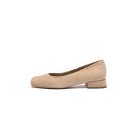 RYŁKO Damen Ballerinas, Beige Veloursleder, Quadratische Spitze, 3,5cm Blockabsatz, Klassische Slip-On Pumps für Büro und Alltag (EU Schuhgrößensystem, Erwachsene, Damen, Numerisch, M, 35)