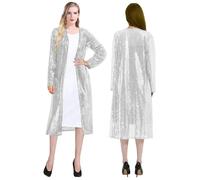 RZTA Damen Sparkling Pailletten 1920s Cover Up Lose Open Front Langarm Cardigan Mantel Kleid für Abend Party, 05 Silber, XXX-Large