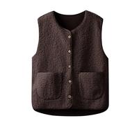 (S (8), Coffee) Womens Ladies Wool Vest Jacket Coat Body Warmer Padded Warm Winter Fleece Gilet