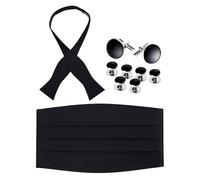 S.H. Churchill & Co. Herren Fliege und Kummerbund Set für Hochzeit, Abschlussball, formelle Veranstaltung, Schwarz + Manschettenknöpfe, Einheitsgröße
