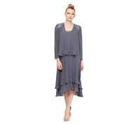 S.L. Fashions Damen Brautmutter mit Verziertem Ausschnitt und Schulter, für Hochzeitsgäste (Zierliche und Normale Größen) Kleid für besondere Anlässe, Stahl, 44 Petite