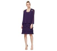 S.L. Fashions Damenkleid für die Brautmutter mit Pailletten-Ausschnitt an der Schulter (zierliche und Normale Größen), auberginefarben, 48