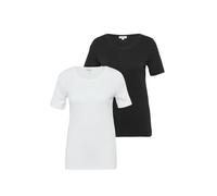 T-Shirt S.OLIVER, Damen, Gr. 46, weiß, schwarz, Jersey, Obermaterial: 100% Baumwolle, unifarben, slim fit hüftbedeckend, Rundhals, Shirts T-Shirt, aus Interlockjersey im 2er-Pack (28563114-46) weiß, s