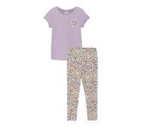 Shirt & Leggings S.OLIVER JUNIOR, Mädchen, Gr. 104/110, bunt (lavender, weiß aop), Jersey, Obermaterial: 95% Baumwolle, 5% Elasthan, bedruckt, unifarben, KOB Set-Artikel, 2er Set, gemusterte Leggings 
