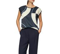 T-Shirt S.OLIVER BLACK LABEL, Damen, Gr. 40, blau ecru, Obermaterial: 93% Baumwolle, 7% Elasthan, bedruckt, casual, regular fit taillenbedeckt, Rundhals, ohne Ärmel, Shirts, im Fabricmix (37145122-40)