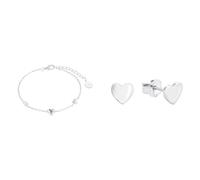 s.Oliver Armband 925 Sterling Silber Damen Armschmuck & Ohrstecker 925 Sterling Silber Damen Ohrschmuck, 0,6 cm, Silber, Herz, Kommt in Schmuck Geschenk Box, 2017228