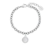 s.Oliver Armband Edelstahl Damen Armschmuck, mit Zirkonia synth., 17+3 cm, Silber, Münze, Kommt in Schmuck Geschenk Box, 2031480