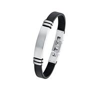 s.Oliver Armband Edelstahl/Leder für Herren Schwarz Größe 21 Geschenkbox