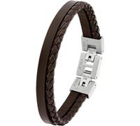 s.Oliver Armband Edelstahl Leder Herren Armschmuck, 16,5+1,5 cm, Silber, Kommt in Schmuck Geschenk Box, 2038010