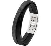 s.Oliver Armband Edelstahl Leder Herren Armschmuck, 20+1,5 cm, Silber, Kommt in Schmuck Geschenk Box, 2037989