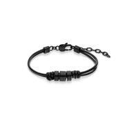 s.Oliver Herren Bracelet - Armband aus Echtleder - IP Schwarz - Ankerkette verstellbar bis 22 cm - wasserfest & hautfreundlich