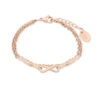 s.Oliver Armband für Damen mit Infinity Anhänger, Glas / Edelstahl, IP Rose, Länge: 16-20 cm