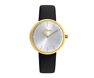 s.Oliver Armbanduhr Damen Quarzuhr Analog, mit Leder Armband, Gold, 5 bar Wasserdicht, Kommt in Uhren Geschenk Box, 2033558