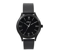 s.Oliver Armbanduhr Damen Quarzuhr Analog, mit Leder Armband, Schwarz, 5 bar Wasserdicht, Kommt in Uhren Geschenk Box, 2035439