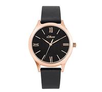 s.Oliver Armbanduhr Damen Quarzuhr Analog, mit Leder Armband, Schwarz, 5 bar Wasserdicht, Kommt in Uhren Geschenk Box, 2035441