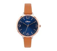 s.Oliver Armbanduhr Damen Quarzuhr Analog, mit Leder Armband, Wasserdicht, Kommt in Uhren Geschenk Box