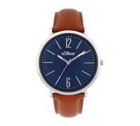 s.Oliver Armbanduhr Herren Quarzuhr Analog, mit Kunstleder Armband, Silber, 3 bar Wasserdicht, Kommt in Uhren Geschenk Box, 2038386