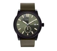 s.Oliver Armbanduhr Herren Quarzuhr Analog, mit Leder Armband, Grün, 5 bar Wasserdicht, Kommt in Uhren Geschenk Box, 2035442