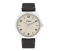 s.Oliver Armbanduhr Herren Quarzuhr Analog, mit Leder Armband, Schwarz, 5 bar Wasserdicht, Kommt in Uhren Geschenk Box, 2033546