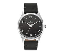 s.Oliver Armbanduhr Herren Quarzuhr Analog, mit Leder Armband, Schwarz, 5 bar Wasserdicht, Kommt in Uhren Geschenk Box, 2033548