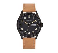 s.Oliver Armbanduhr Herren Quarzuhr Analog, mit Leder Armband, Schwarz, 5 bar Wasserdicht, Kommt in Uhren Geschenk Box,