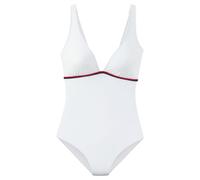 Badeanzug S.OLIVER "Junis", Damen, Gr. 44, Cup C/D, weiß, Recycling-Polyamid, unifarben, kontrastfarbene Details, Badeanzüge, mit geflochtenen Details (46064239-44) weiß