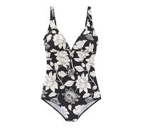 Badeanzug S.OLIVER "Lady", Damen, Gr. 44, Cup C, schwarz (schwarz, cream), Recycling-Polyamid, bedruckt, floral, Badeanzüge, mit floralem Design (13552708-44) schwarz, cream